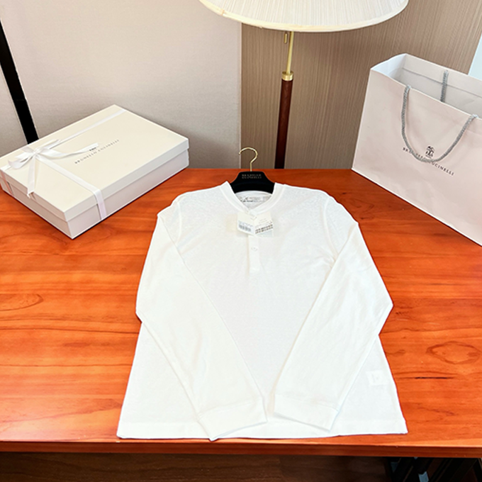 brunello cucinelli mandarin collar henley long sleeve shirt